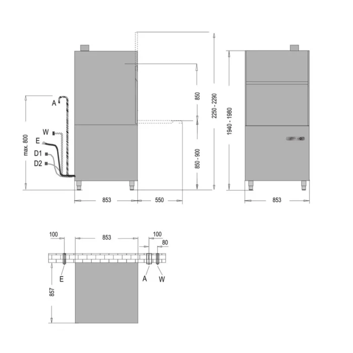 Gerätespülmaschine F 720 mit Ablaufpumpe Technische Zeichnung