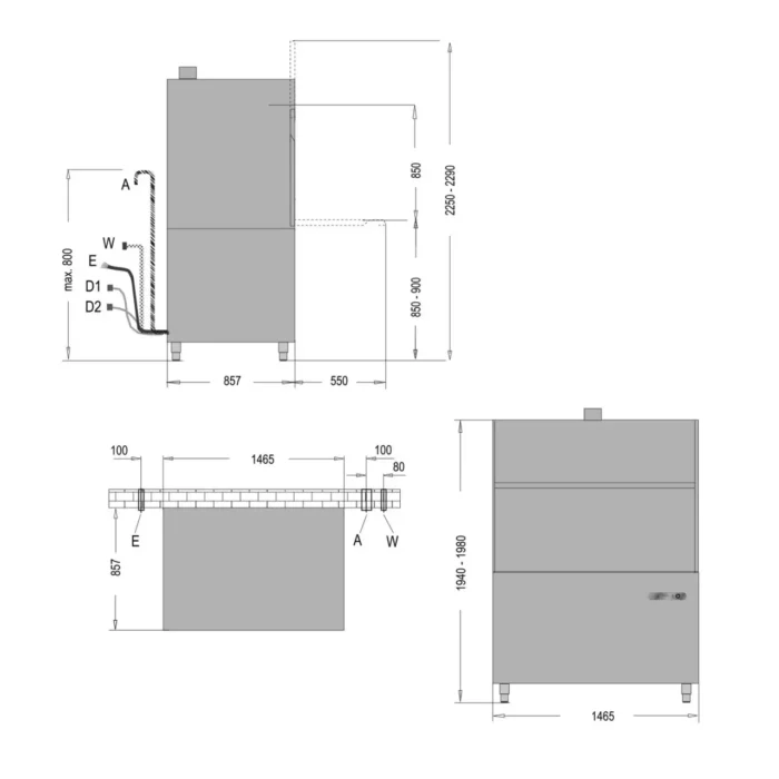 Gerätespülmaschine F 920 mit Ablaufpumpe Technische Zeichnung