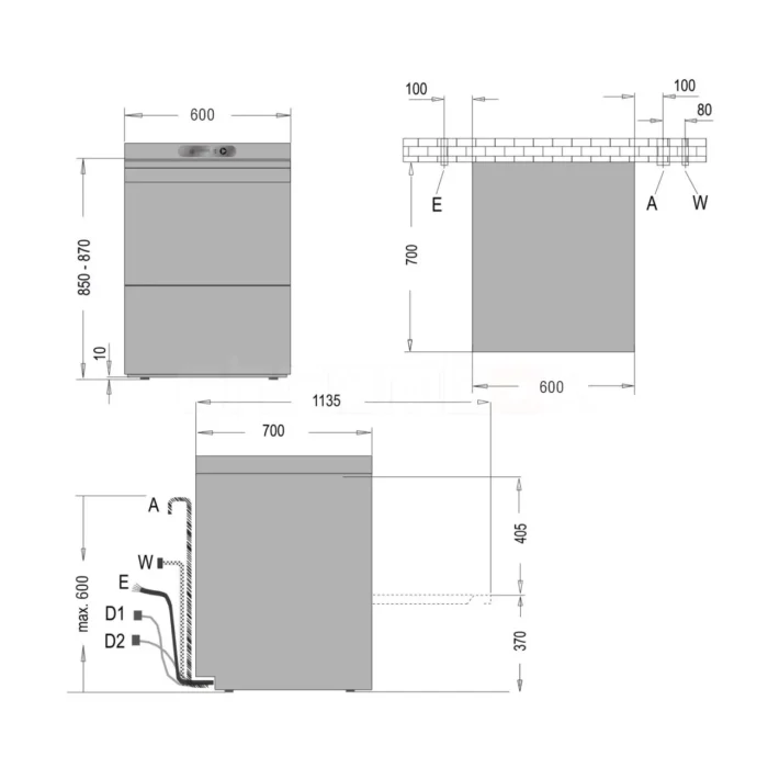 Geschirr- und Gerätespülmaschine U 640 / U 640 E Technische Zeichnung