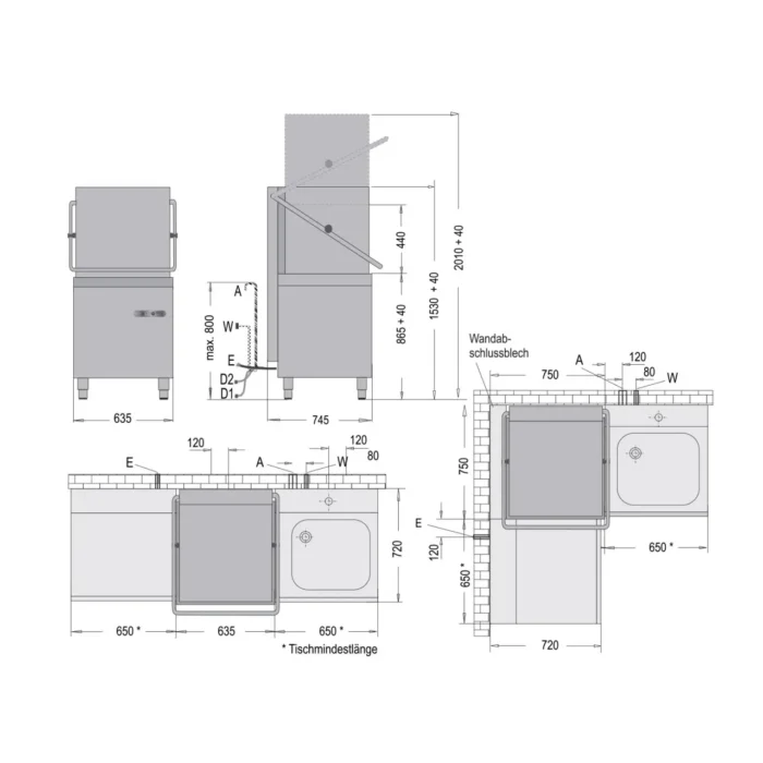 Haubenspülmaschine H 530-1 / H 530-1E* mit Ablaufpumpe