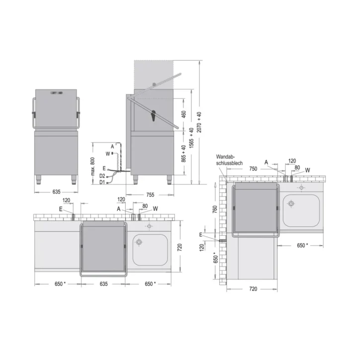 Haubenspülmaschine H 540 / H 540E* mit Ablaufpumpe