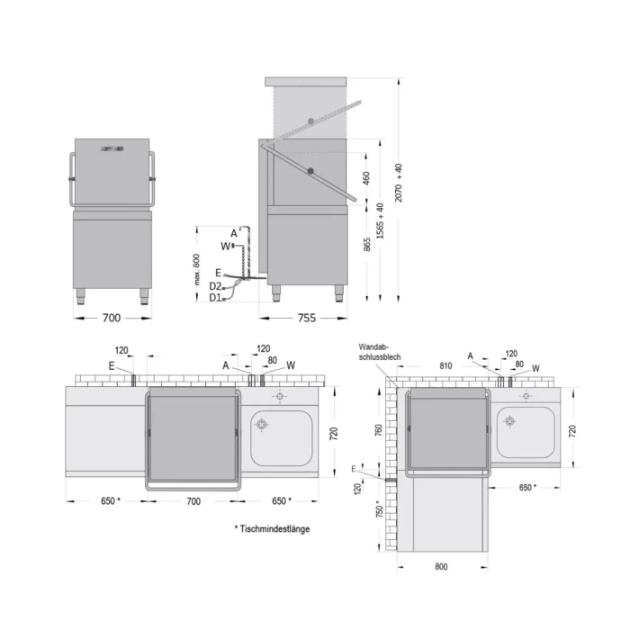 Haubenspülmaschine H 640 mit Ablaufpumpe / H 640 KLIMA PLUS