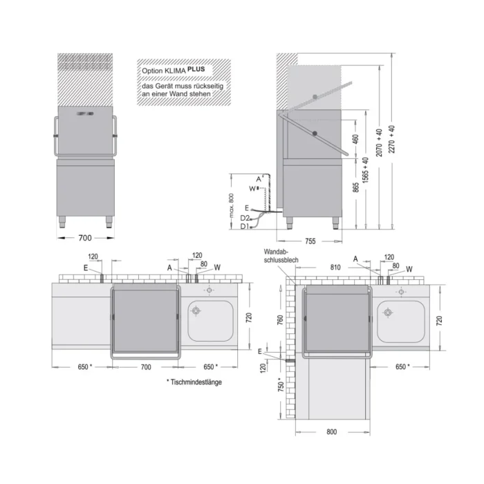 Haubenspülmaschine H 640 mit Ablaufpumpe / H 640 KLIMA PLUS